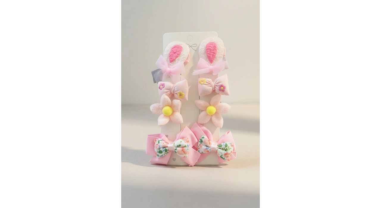 8li Pembe Karışık Figürlü Yan Toka Set