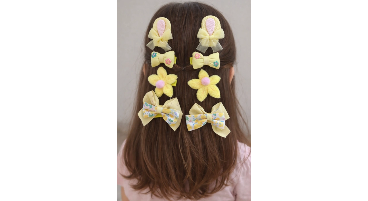 8li Sarı Renk Karışık Figürlü Yan Toka Set