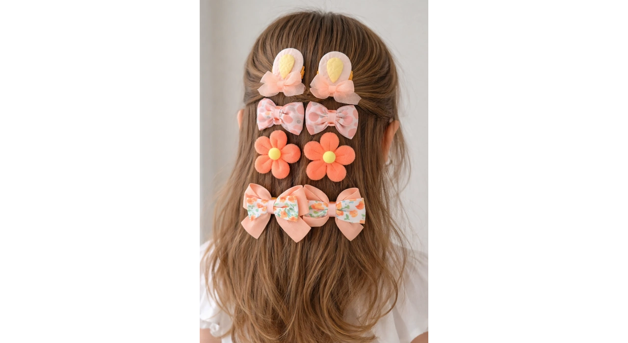 8li Turuncu Karışık Figürlü Yan Toka Set