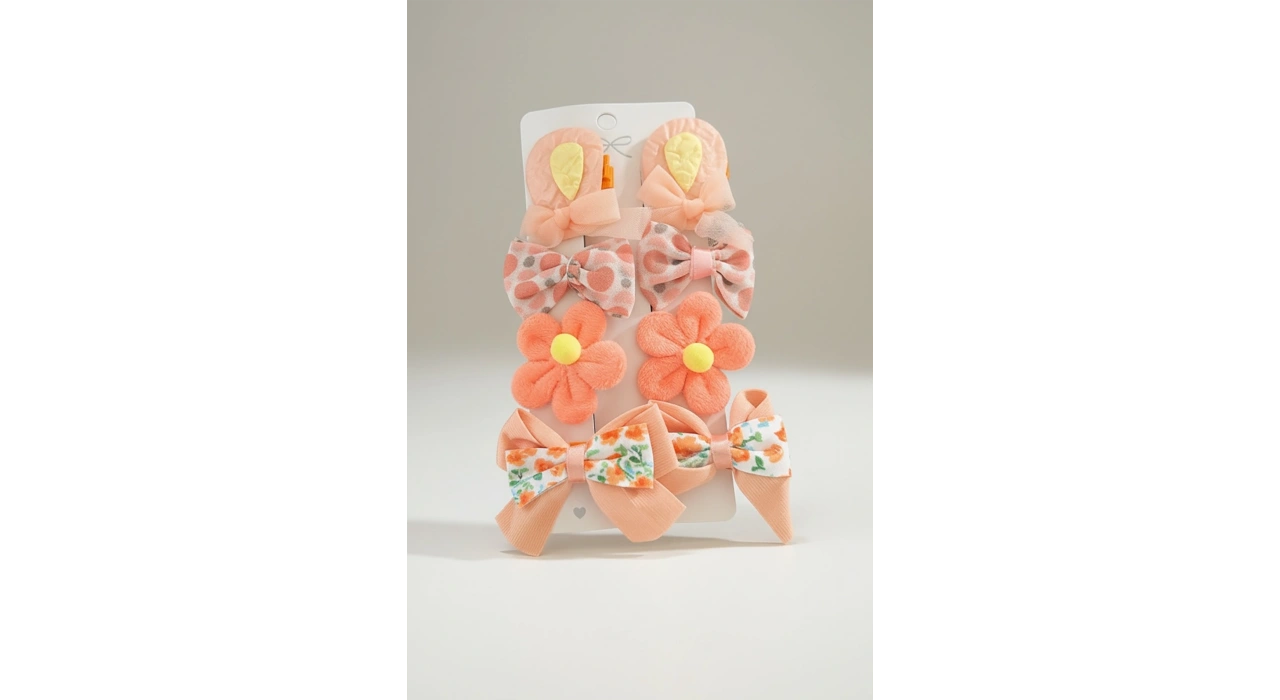 8li Turuncu Karışık Figürlü Yan Toka Set