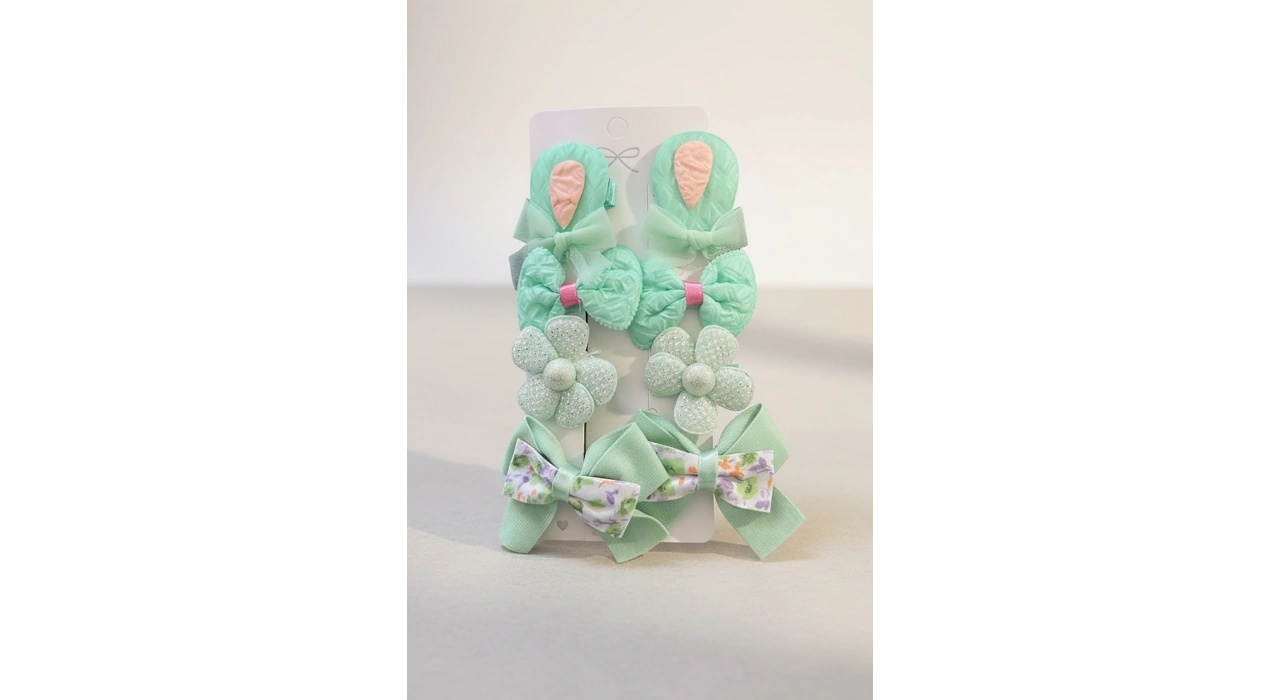 8li Yeşil Karışık Figürlü Yan Toka Set