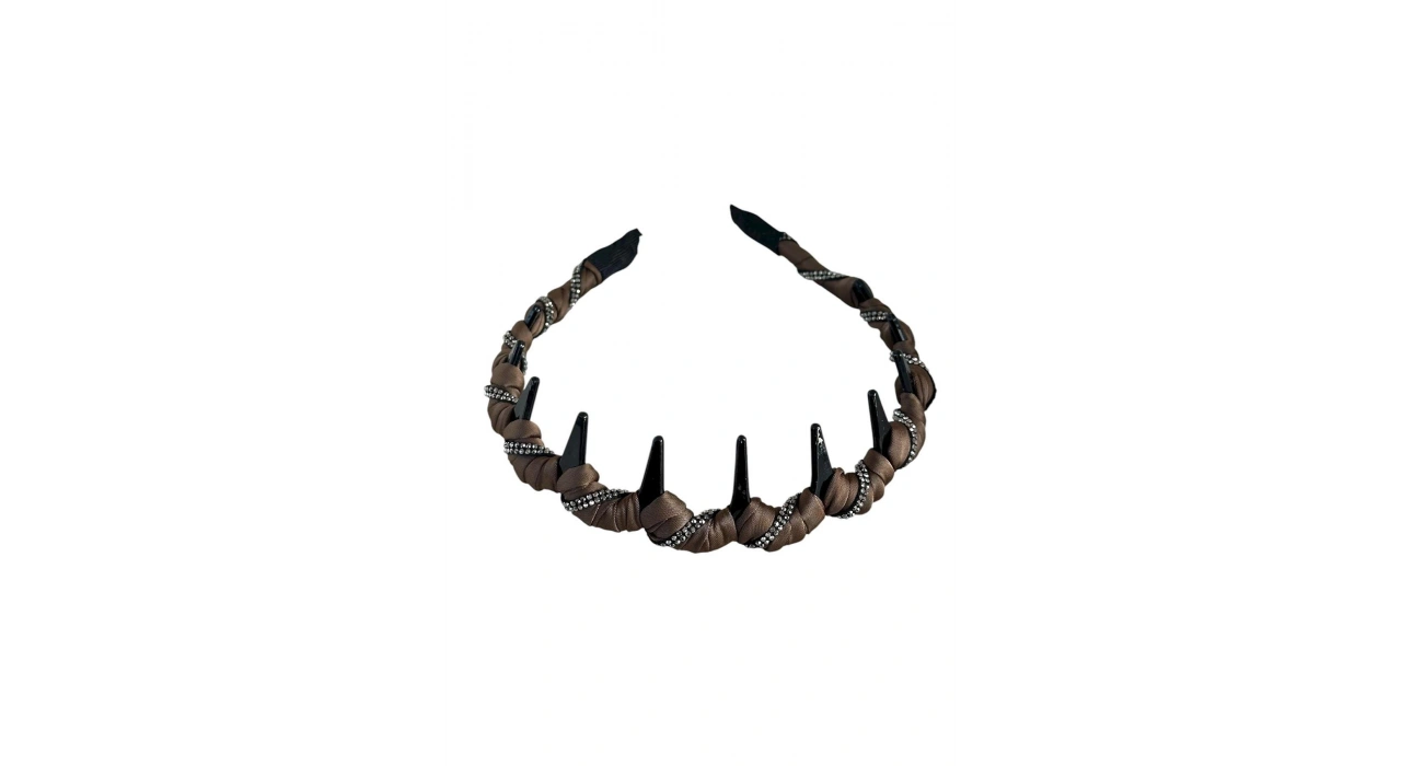 Açık Kahve Renk Taş Detaylı Taraklı Taç