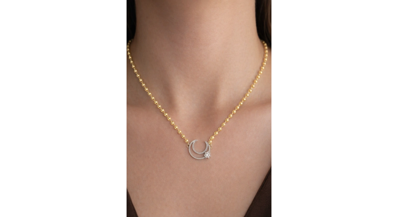 Altın Renk 14k Altın Kaplama Ay Figürlü Kolye