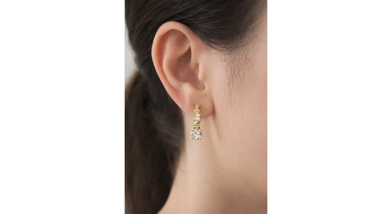 Altın Renk 14K Altın Kaplama Taş Detaylı Xuping Küpe (Çift)