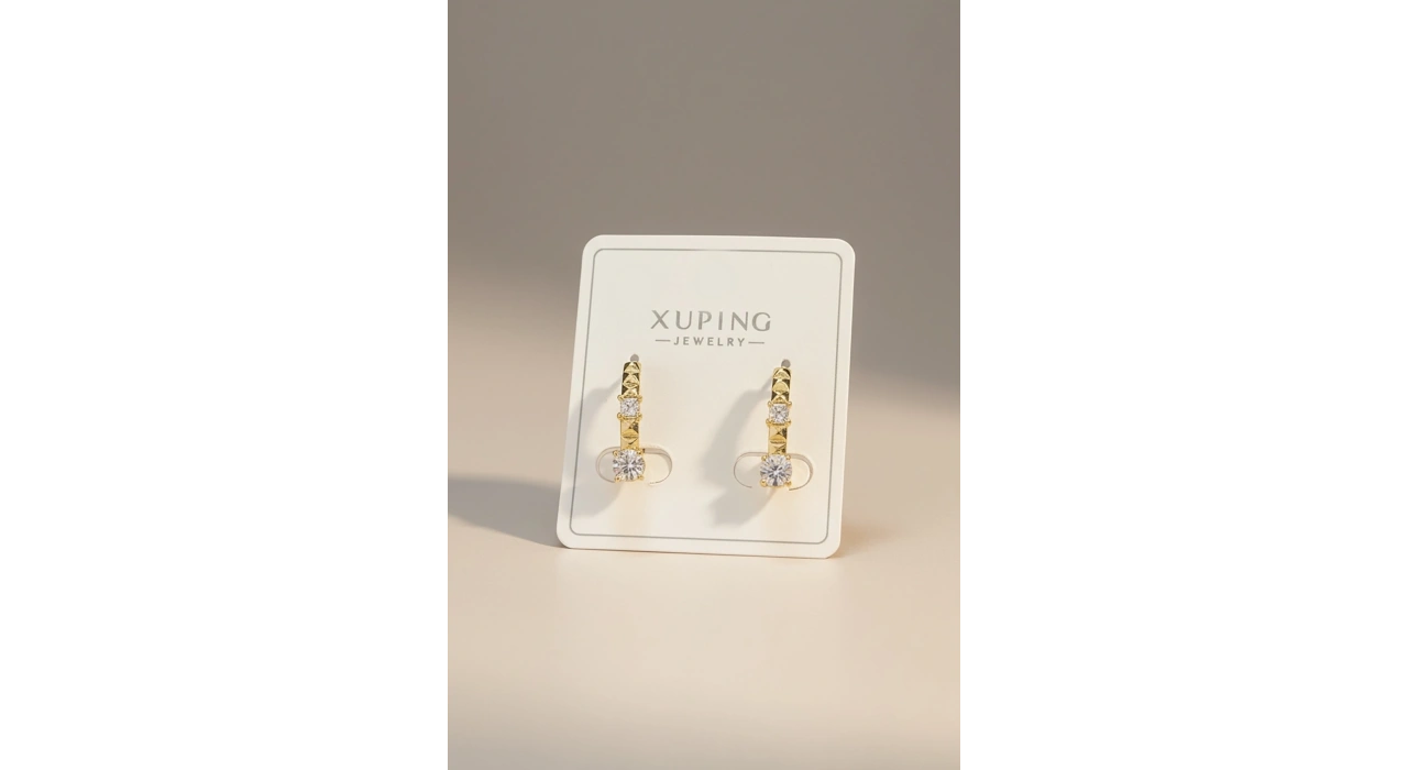 Altın Renk 14K Altın Kaplama Taş Detaylı Xuping Küpe (Çift)