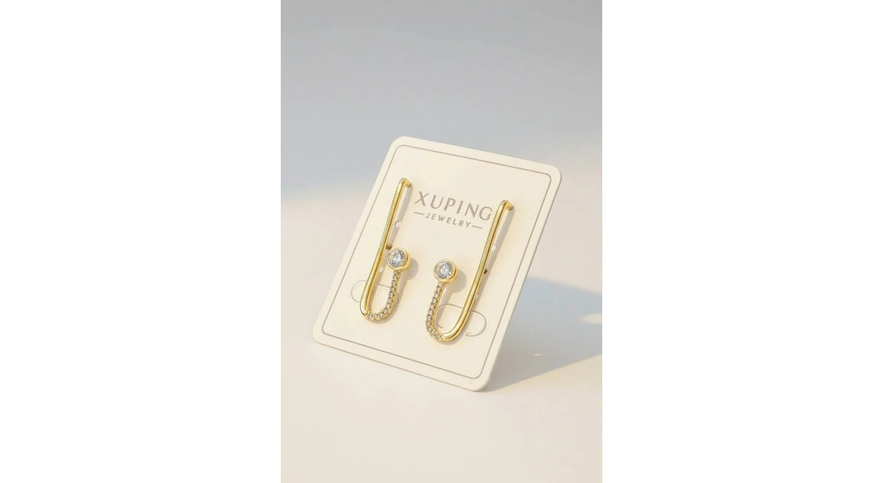 Altın Renk 14K Altın Kaplama Taş Detaylı Xuping Küpe (Çift)