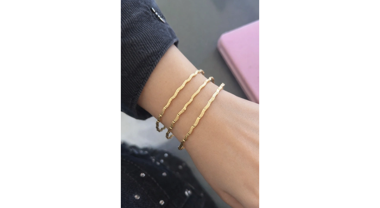 Altın Renk 3lü Kumlu Zikzak Ajda Bilezik