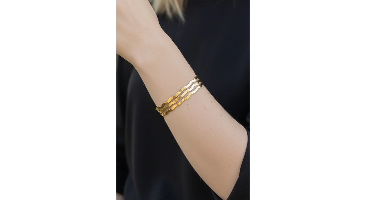 Altın Renk 3lü Zikzak Çelik Ajda Bilezik