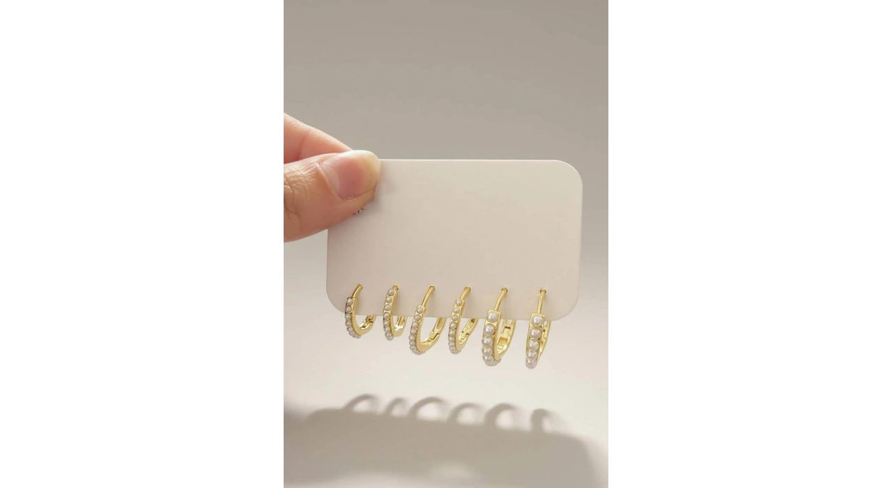 Altın Renk 6lı İnci Detaylı Halka Set Küpe