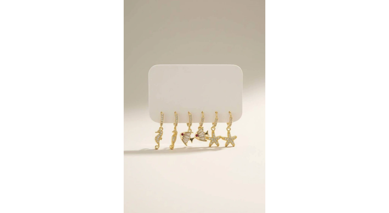 Altın Renk 6lı Karışık Figürlü Set Küpe