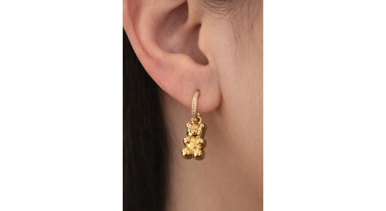 Altın Renk Ayı Figürlü 14K Altın Kaplama Tx  Küpe (Çift)