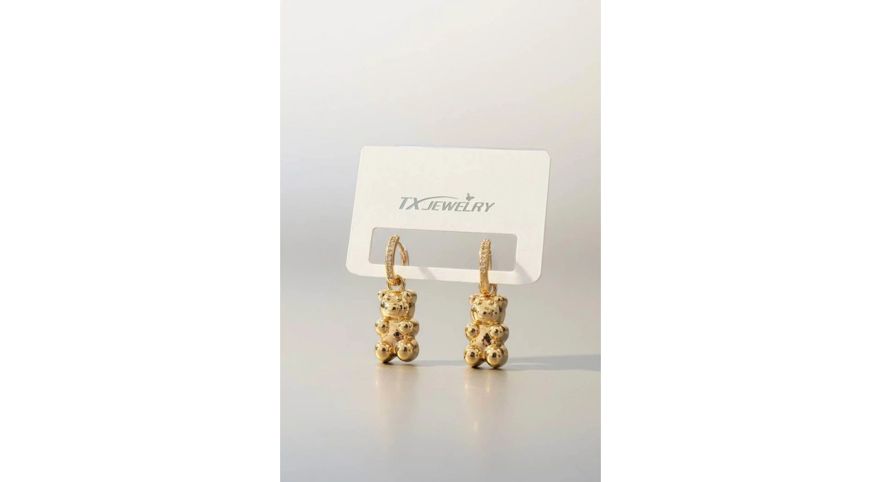 Altın Renk Ayı Figürlü 14K Altın Kaplama Tx  Küpe (Çift)