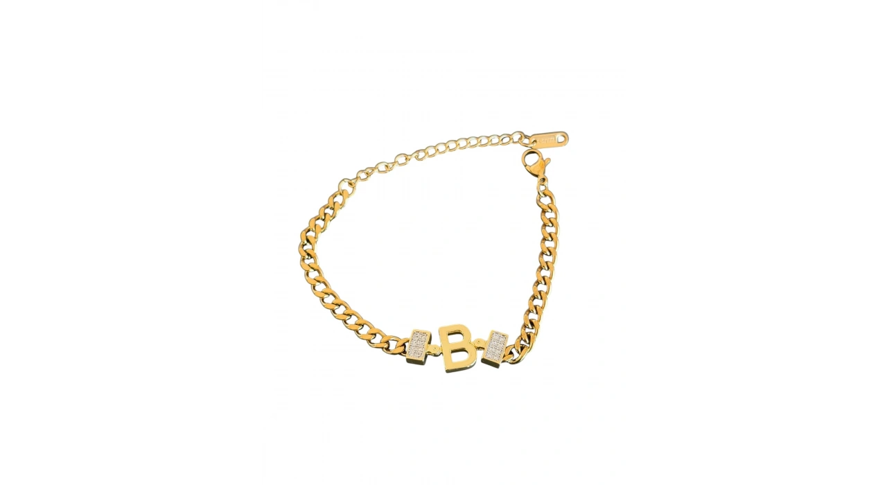 Altın Renk B Harf Çelik Bileklik