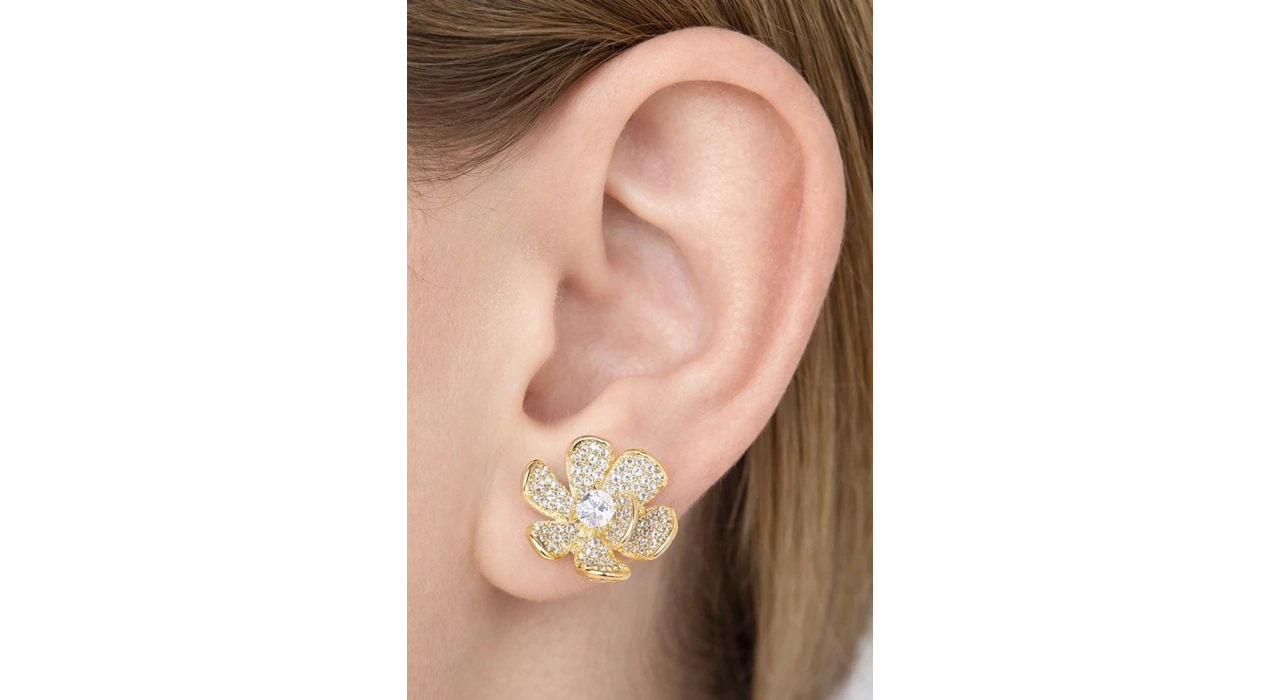 Altın Renk Çiçek Figürlü 14K Altın Kaplama Xuping Küpe (Çift)