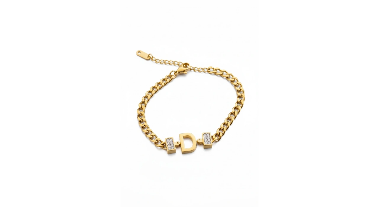 Altın Renk D Harf Çelik Bileklik