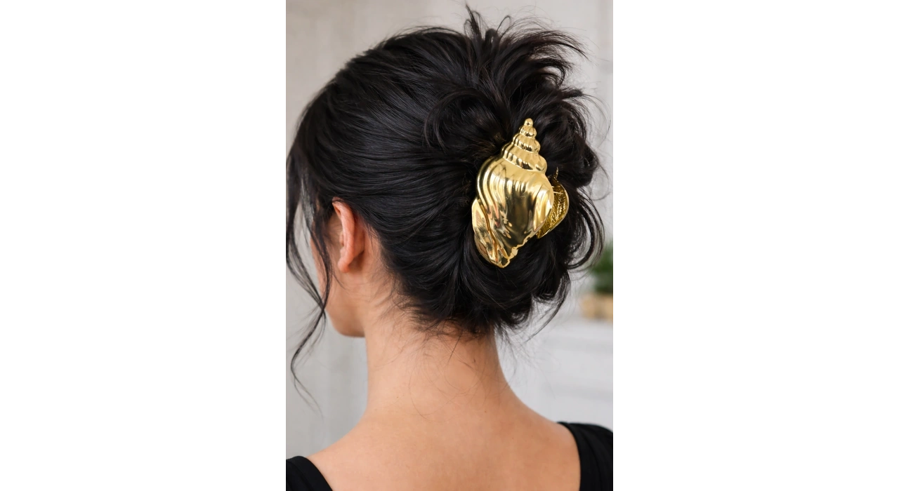 Altın Renk Deniz Kabuğu Figürlü Metal  Mandal Toka