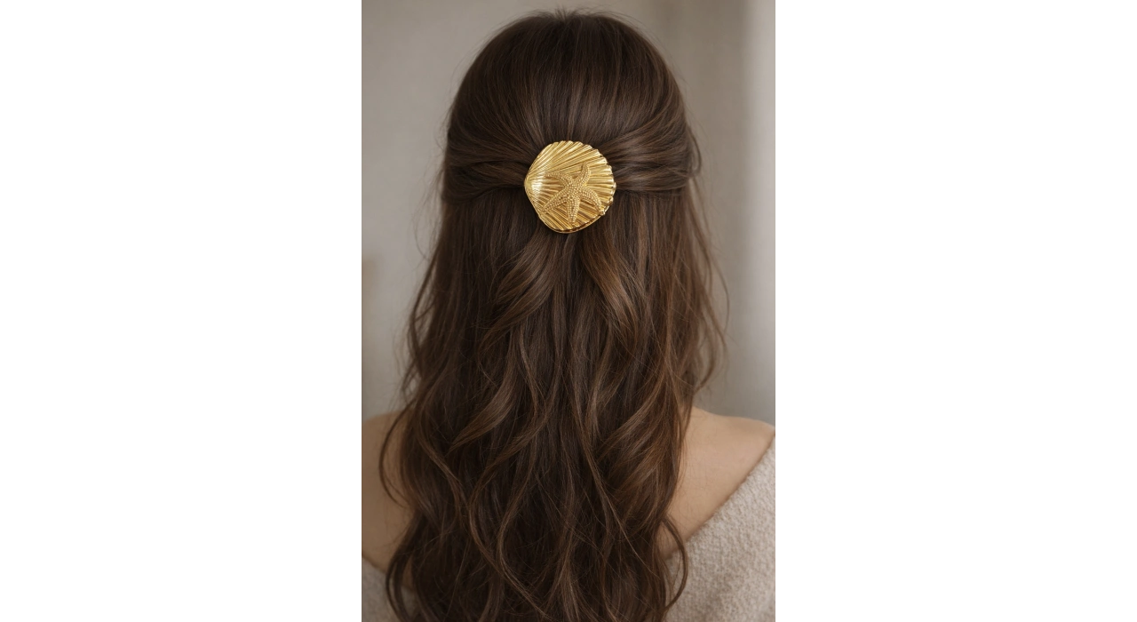 Altın Renk Deniz Yıldızı Detaylı Metal Mandal Toka