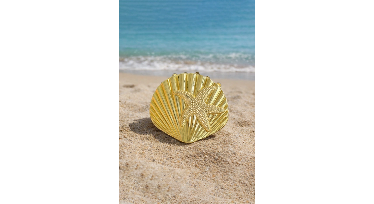 Altın Renk Deniz Yıldızı Detaylı Metal Mandal Toka