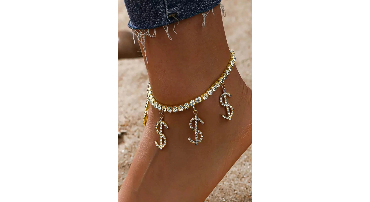 Altın Renk Dolar Figürlü Taş Detaylı Tasarım Halhal