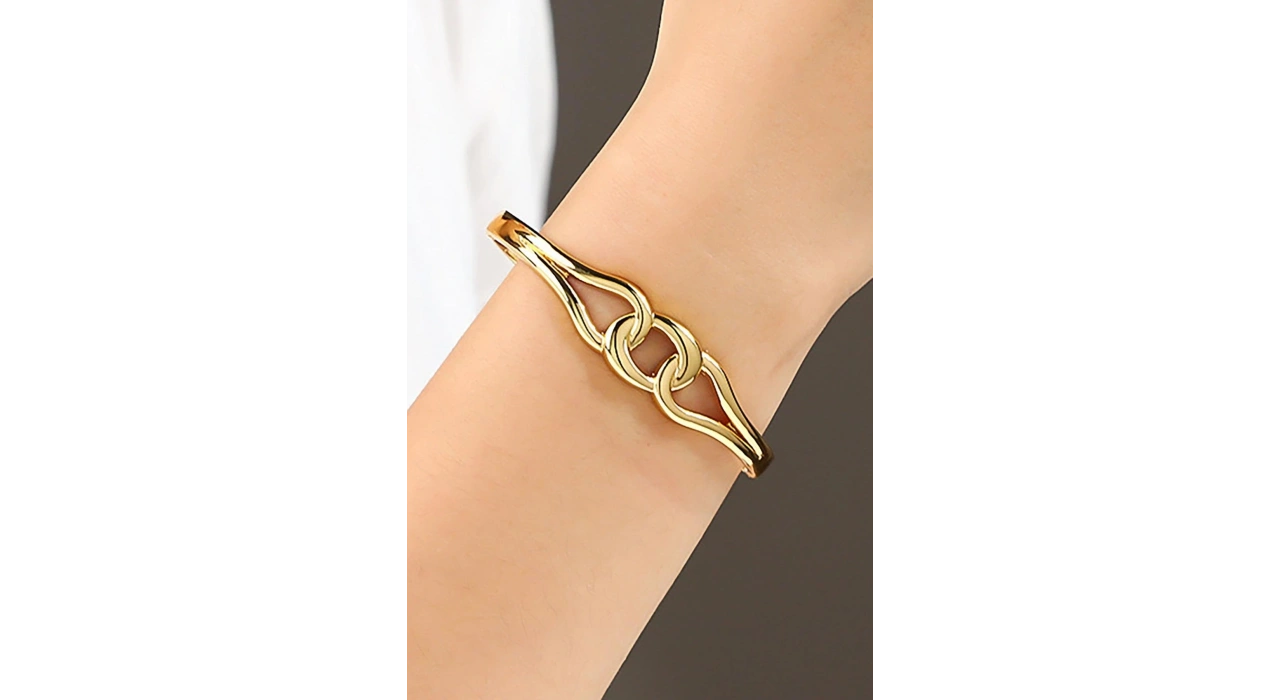 Altın Renk Düğüm Figürlü Çelik Kelepçe Bileklik