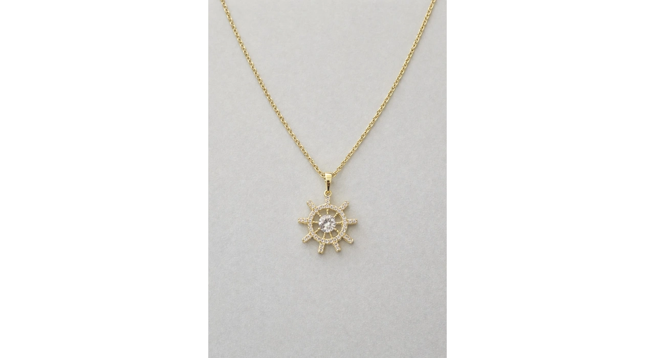 Altın Renk Dümen Detaylı Çelik Xupıng Kolye