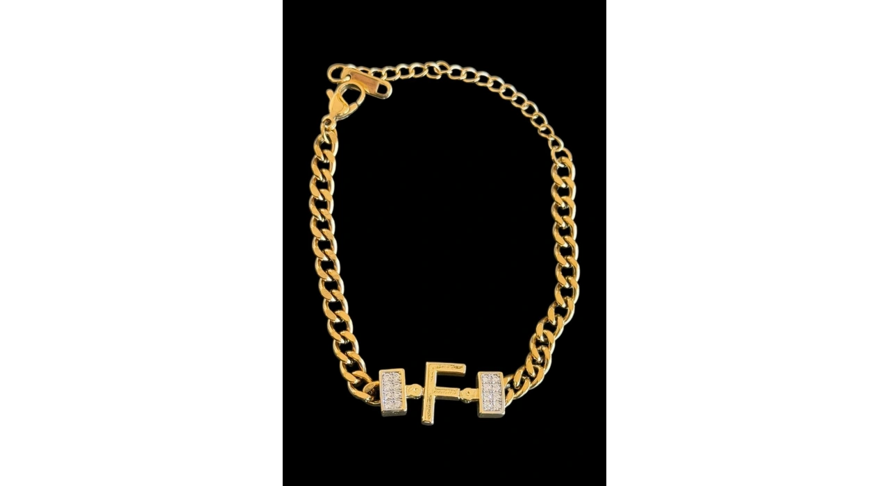 Altın Renk F Harf Çelik Bileklik