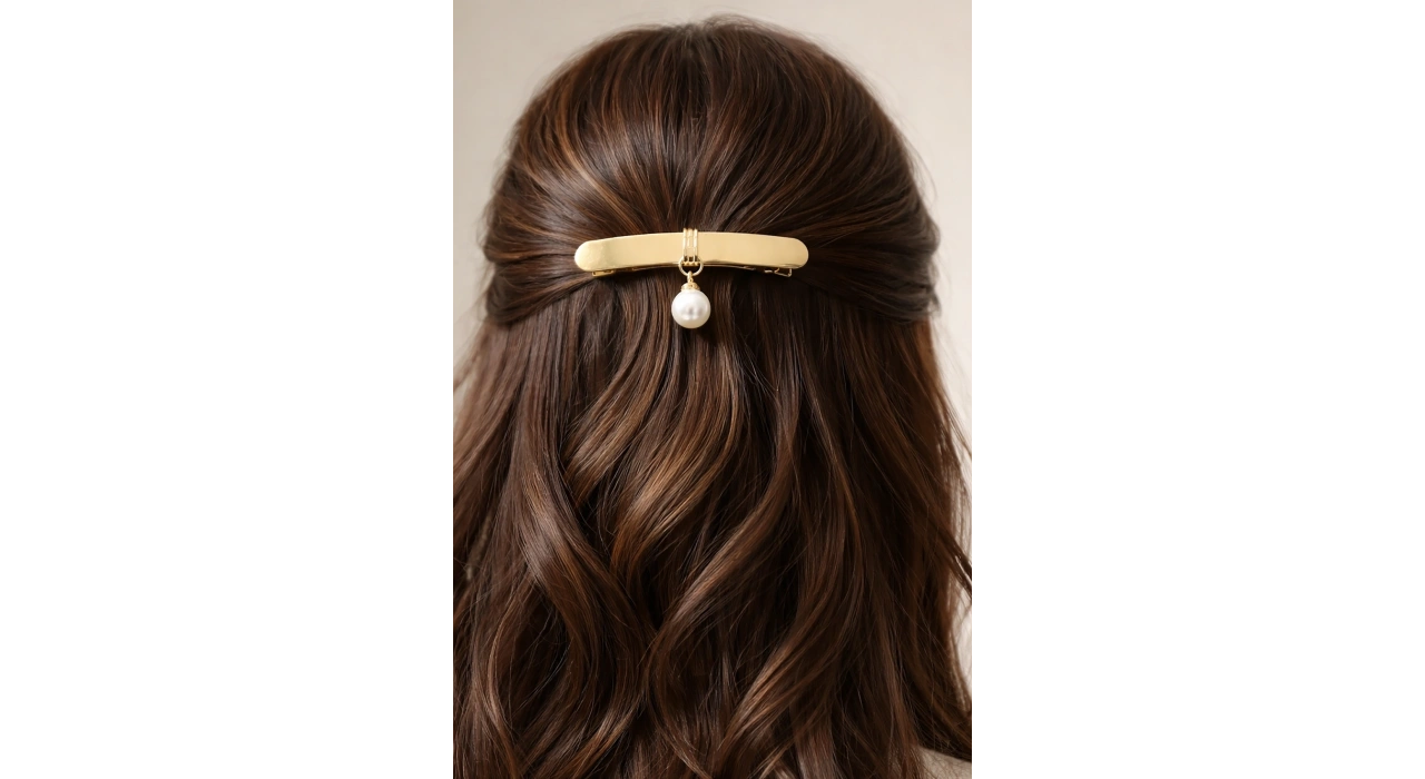 Altın Renk İnci Detaylı Metal Otomat Toka