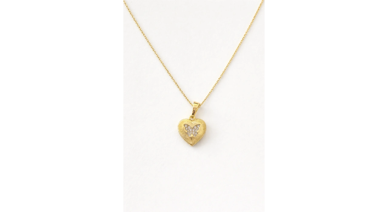 Altın Renk Kalp Detaylı Çelik Xupıng Kolye