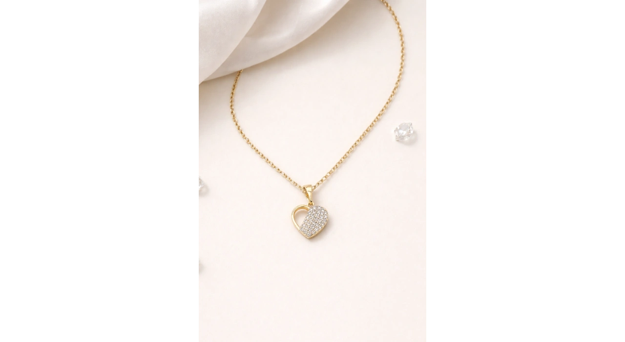 Altın Renk Kalp Detaylı Çelik Xupıng Kolye