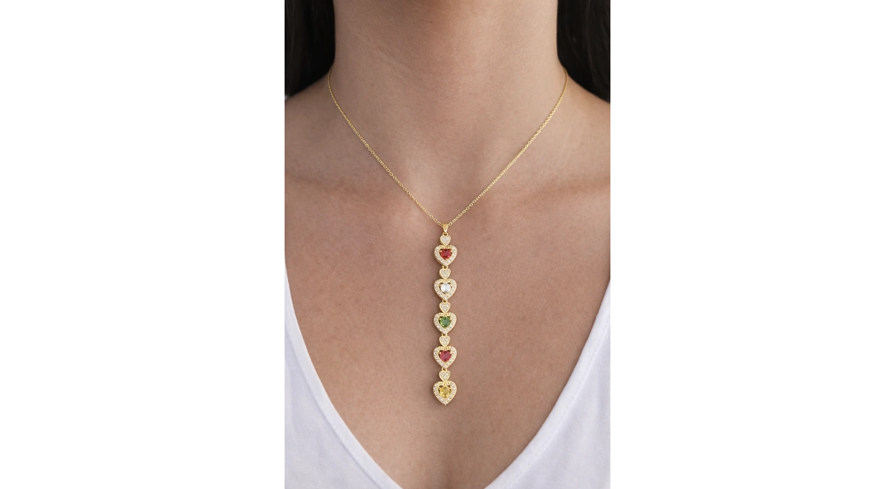 Altın Renk Kalp Figürlü 14K Altın Kaplama Y Kolye