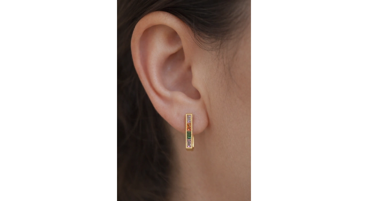 Altın Renk Kare Taşlı 14K Altın Kaplama Tx  Küpe (Çift)