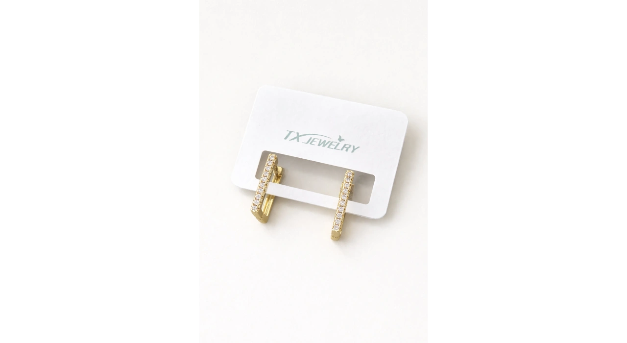 Altın Renk Kare Taşlı 14K Altın Kaplama Tx  Küpe (Çift)