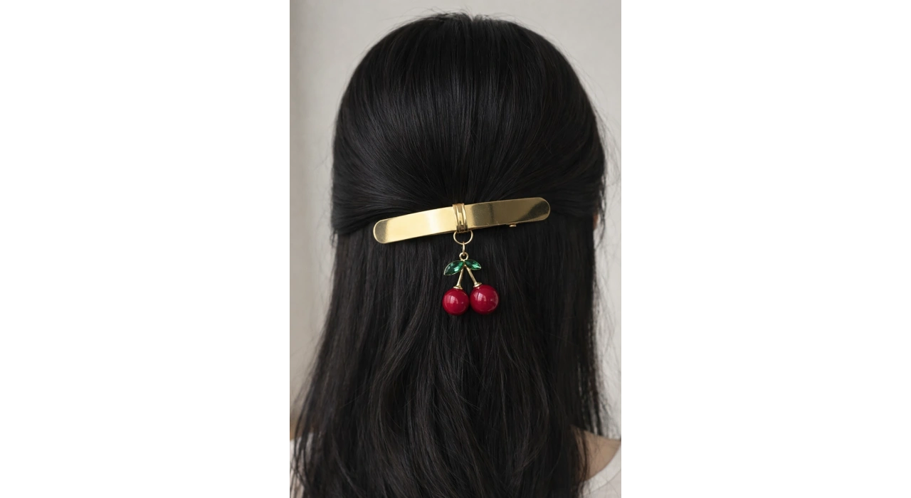 Altın Renk Kiraz Figürlü Metal Otomat Toka