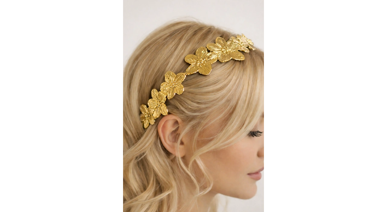 Altın Renk Metal Çiçek Figürlü Taç