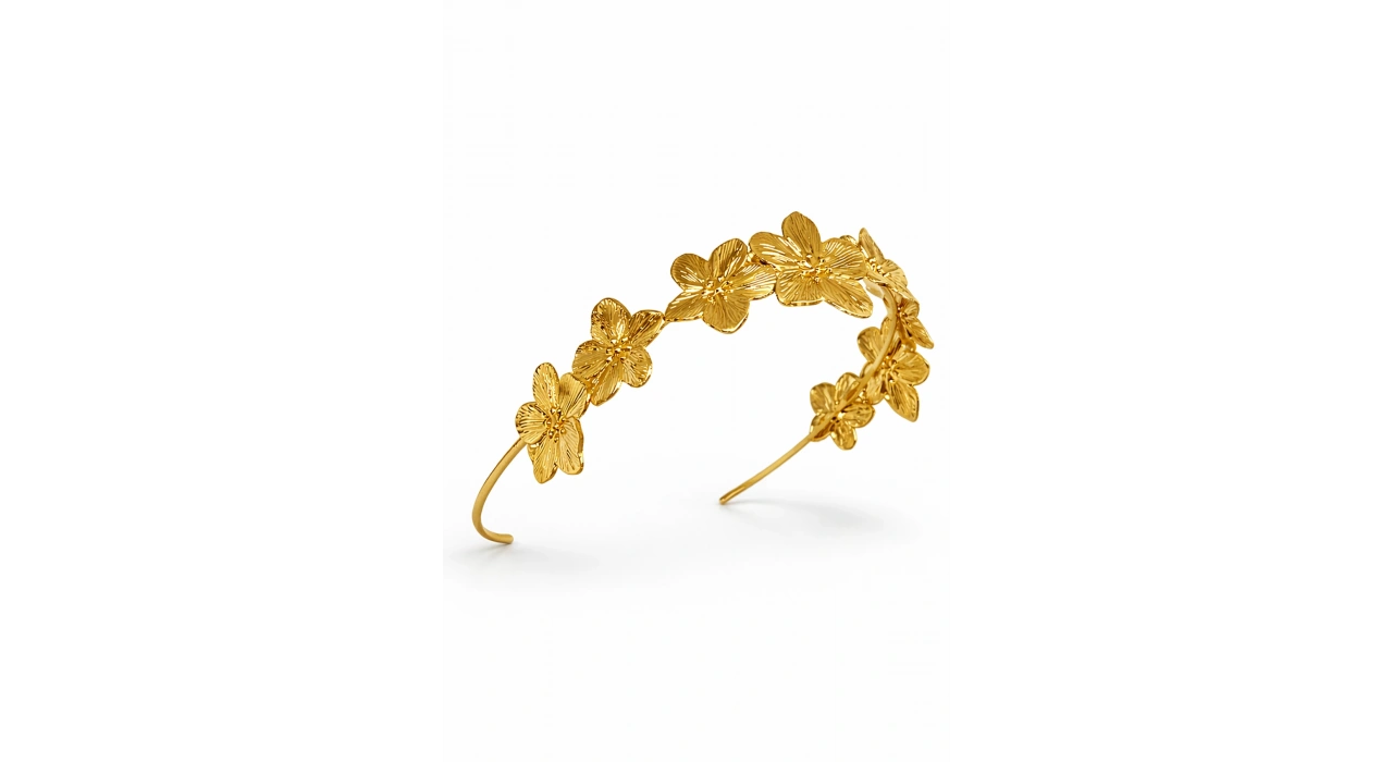 Altın Renk Metal Çiçek Figürlü Taç