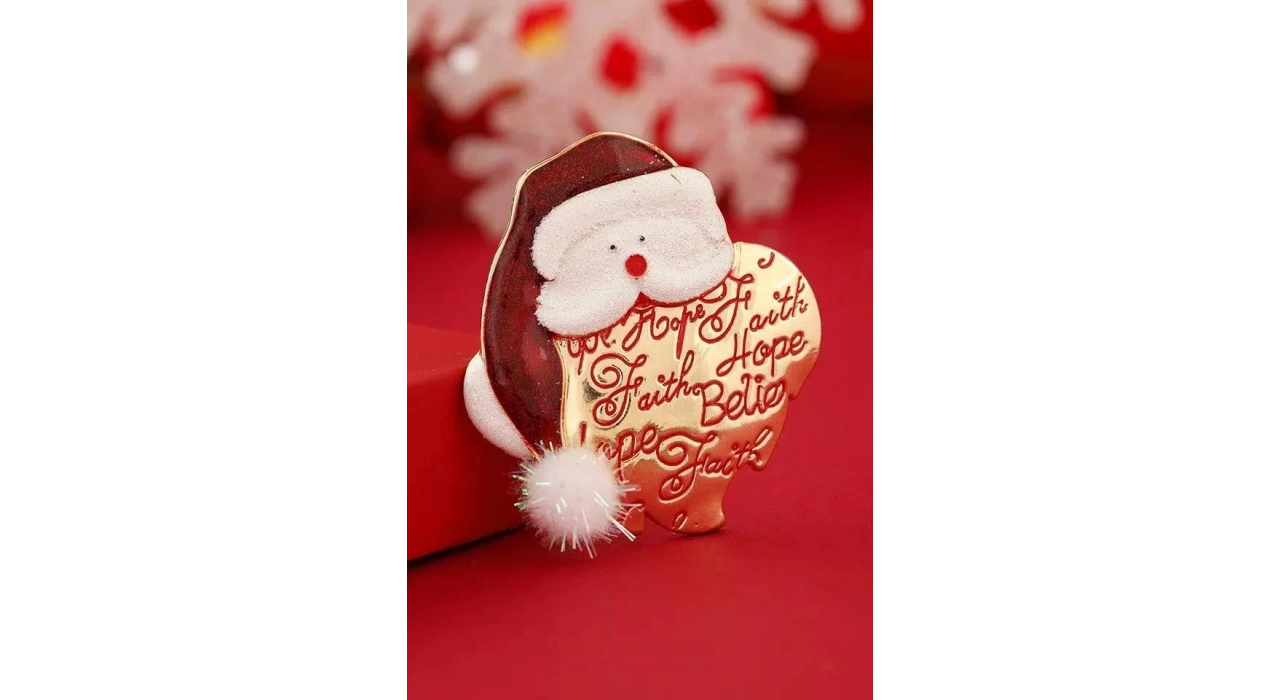 Altın Renk Noel Baba Figürlü Yılbaşı Temalı Broş