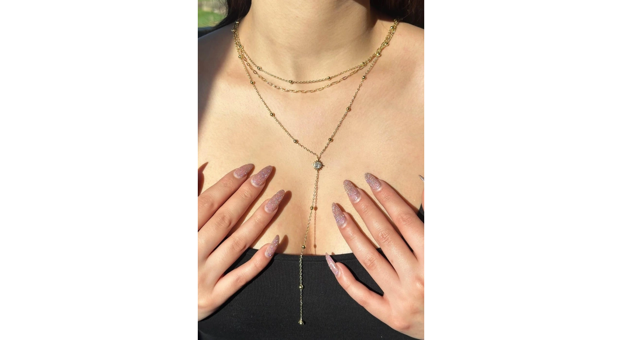 Altın Renk Taş Detaylı 14K Altın Kaplama VİP Y Kolye