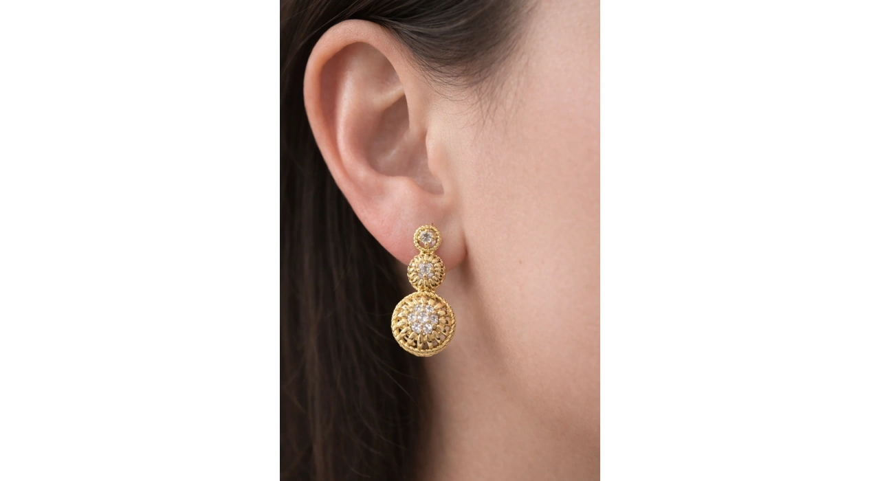 Altın Renk Taş Detaylı 14K Altın Kaplama Xuping Küpe (Çift)