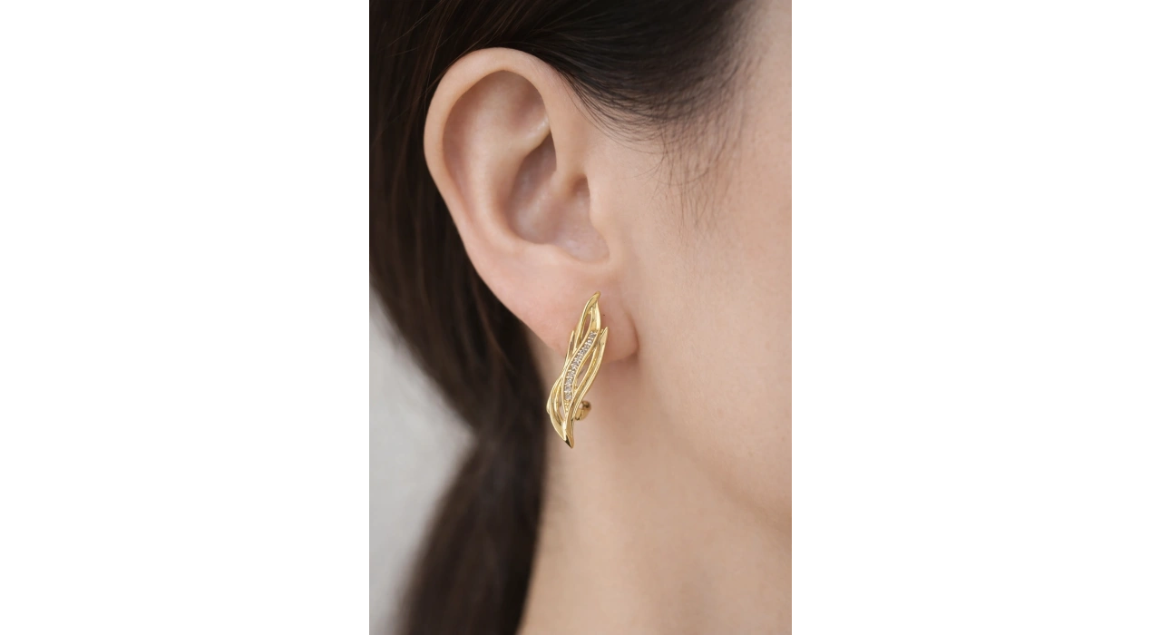 Altın Renk Taş Detaylı 14K Altın Kaplama Xuping Küpe (Çift)