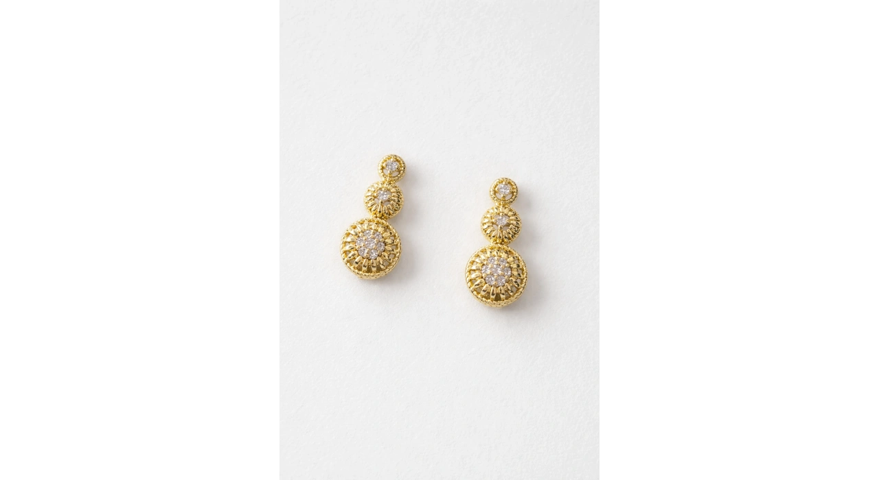 Altın Renk Taş Detaylı 14K Altın Kaplama Xuping Küpe (Çift)