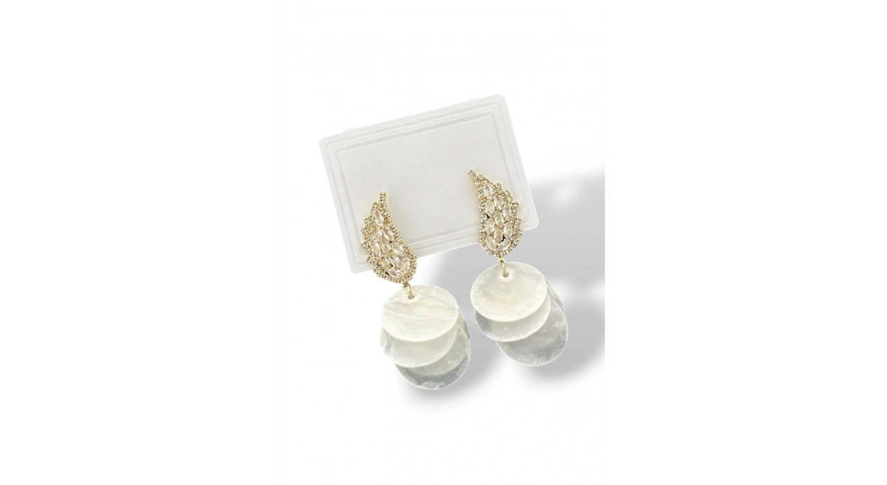 Altın Renk Taş Detaylı Abiye Küpe (Çift)