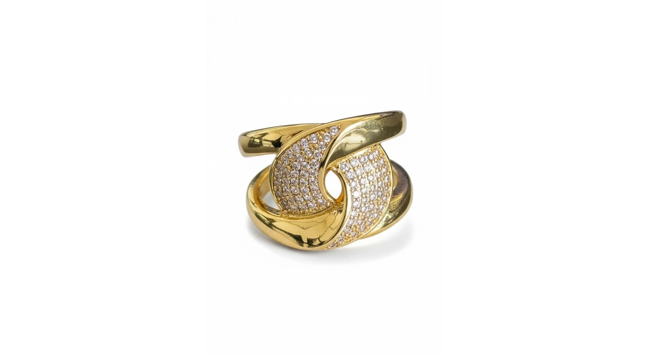 Altın Renk Taş Detaylı Ayarlanabilir Çelik Yüzük