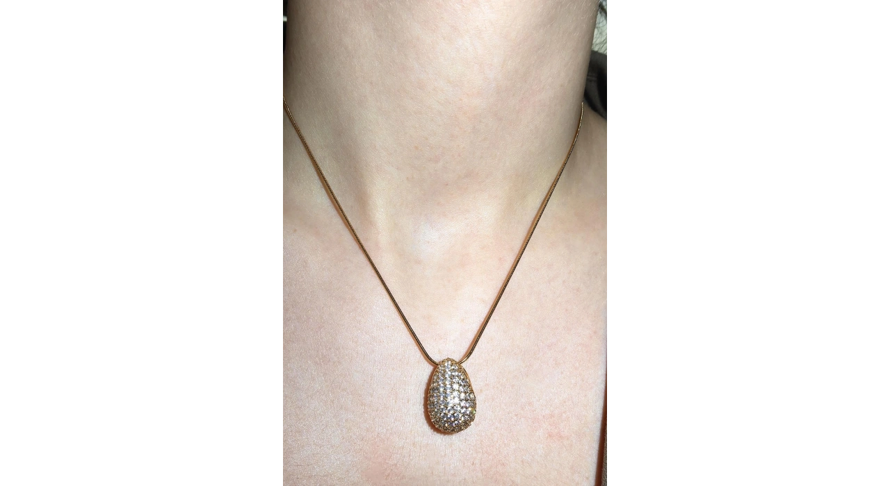 Altın Renk Taş Detaylı Çelik Bottega Kolye