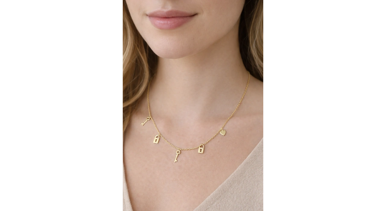 Altın Renk Taş Detaylı Çelik Xupıng Kolye