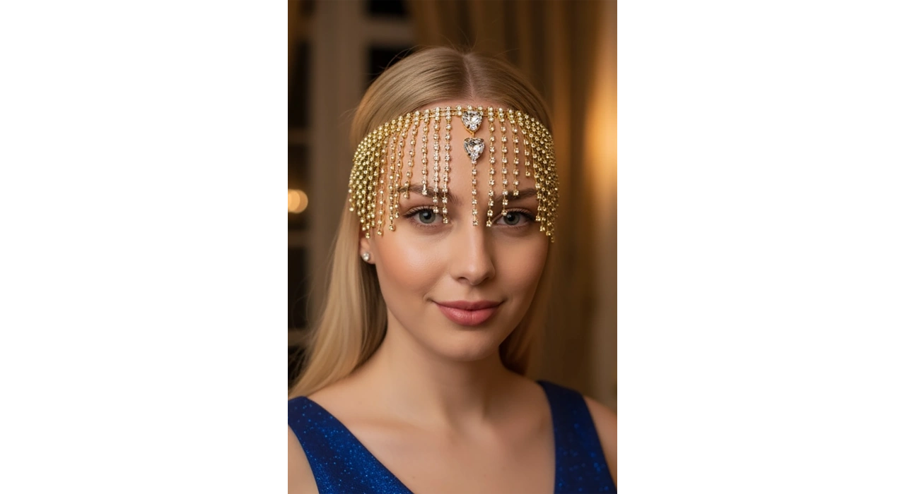 Altın Renk Taş Detaylı Saç Aksesuarı/ Kına Aksesuarı