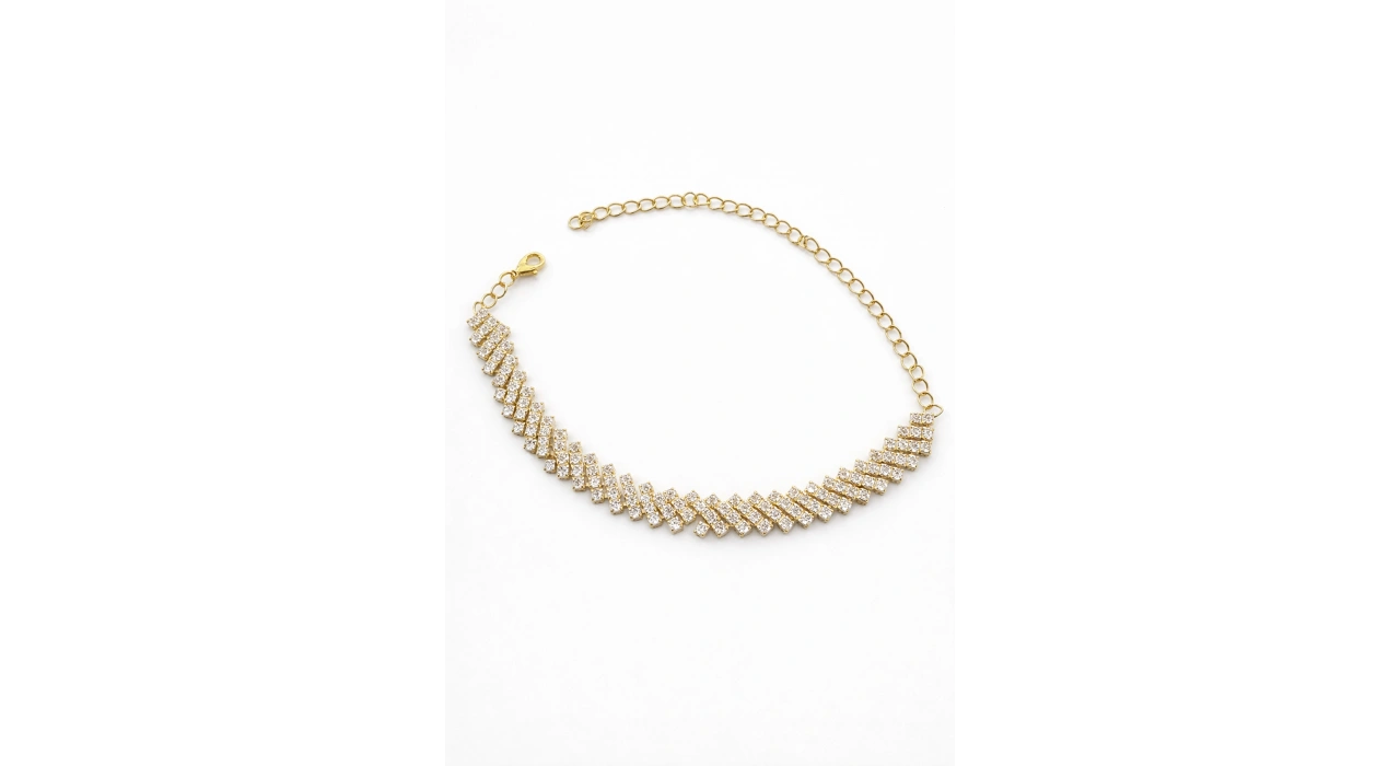 Altın Renk Taş Detaylı Tasarım Halhal