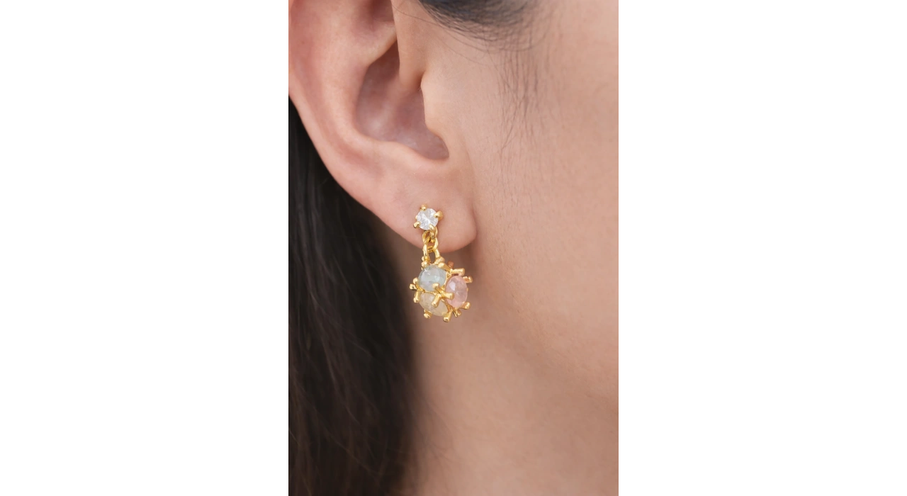 Altın Renk Taşlı 14K Altın Kaplama Tx  Küpe (Çift)