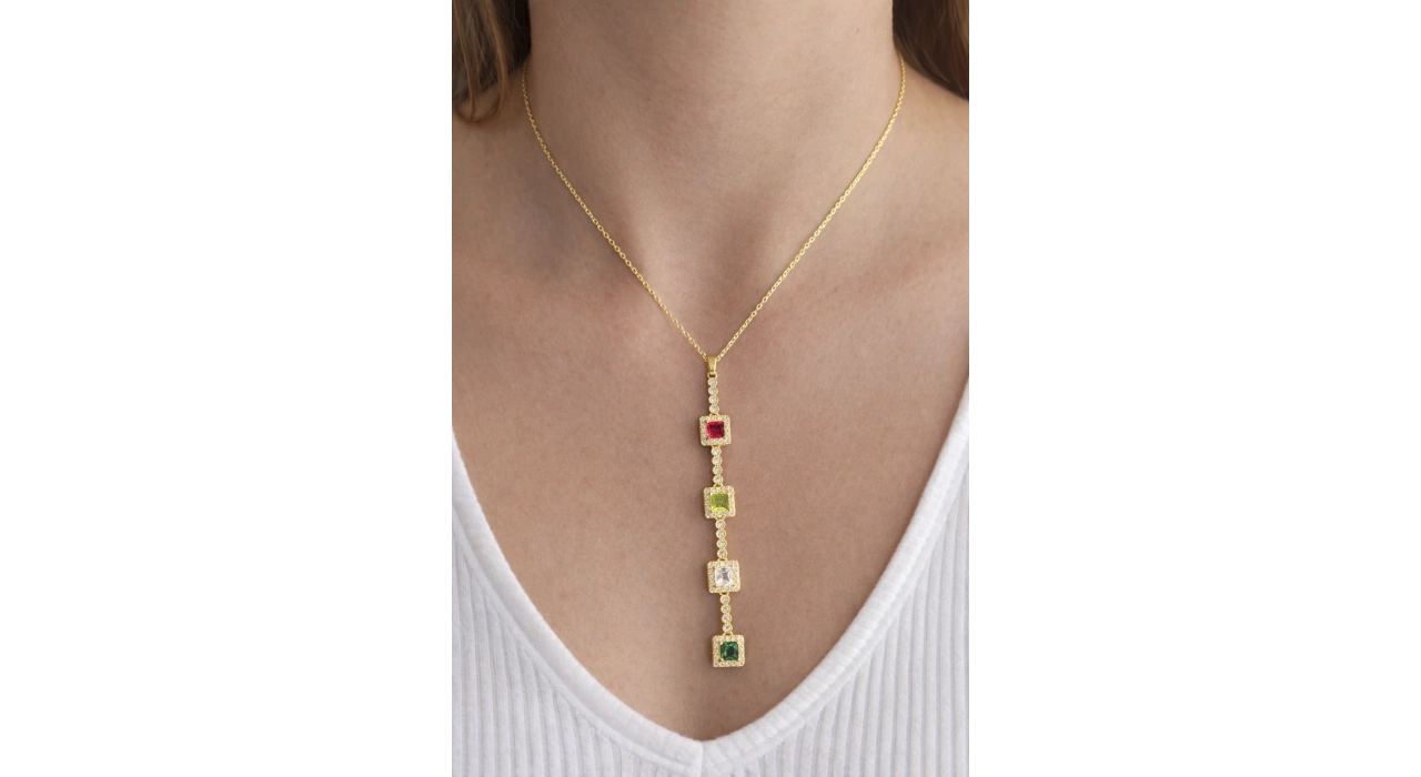 Altın Renk Taşlı 14K Altın Kaplama Y Kolye