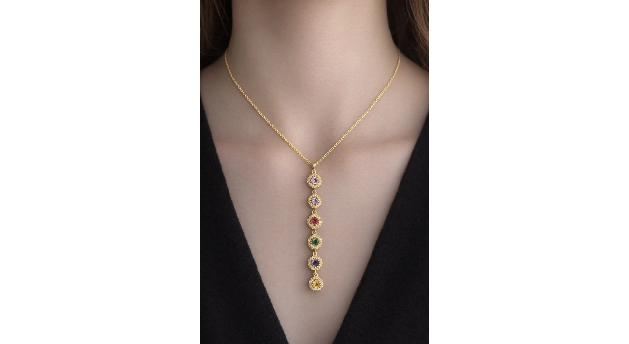 Altın Renk Taşlı 14K Altın Kaplama Y Kolye