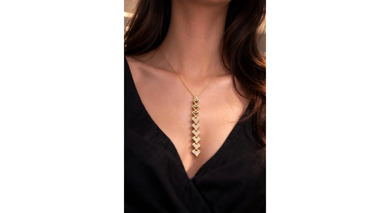 Altın Renk Taşlı 14K Altın Kaplama Y Kolye